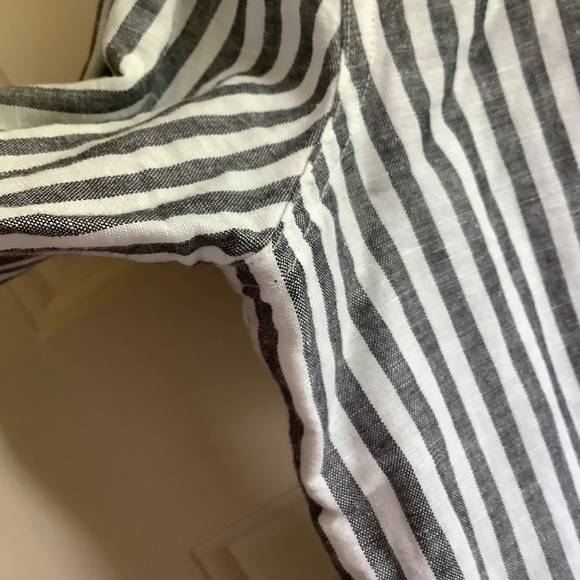 Rachel Hollis Woven Linen Striped Henley Shirt Grey White SZ 14 - Picture 13 of 16